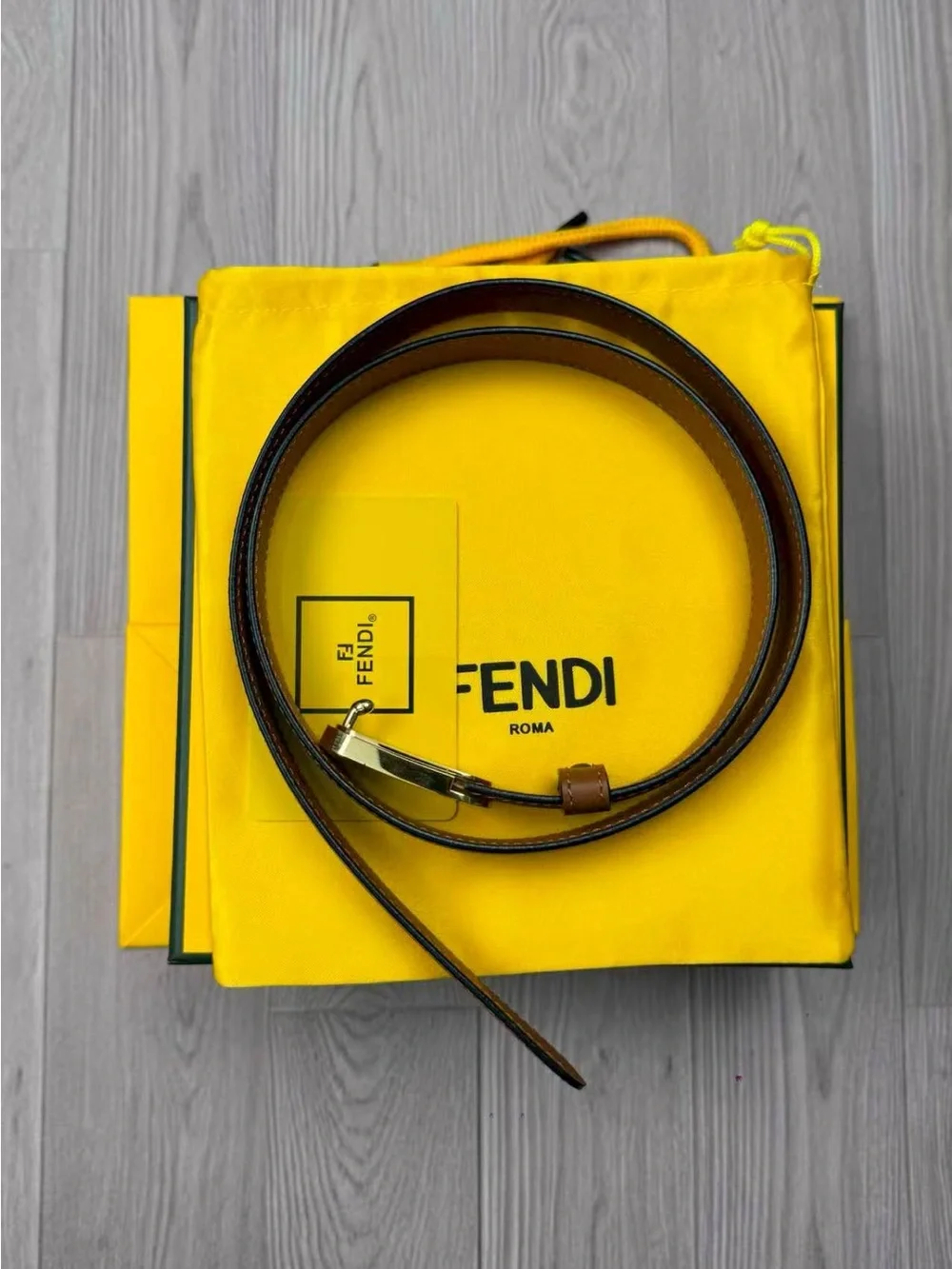 Fendi Brown Leather Crossbody Strap with Gold Hardware